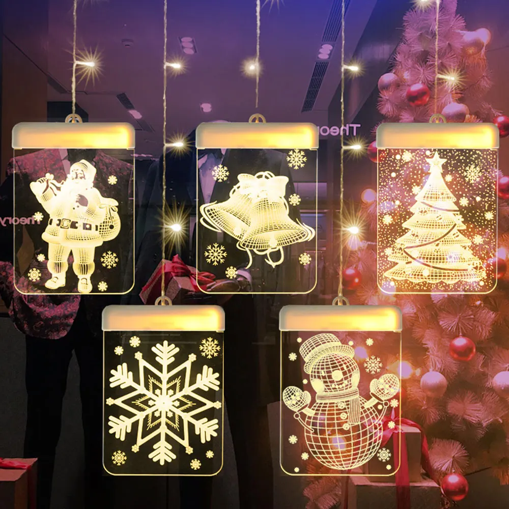 Xmas Party Bar Dekoratyvinis Naujovė Kabinti Spalvinga 3D LED Pasakų Lempos, Patalpų Windows Šiltai Balta Kalėdų Ornamentu