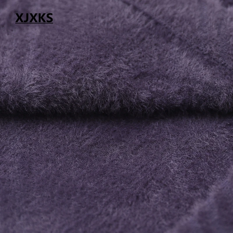 XJXKS Moterų Cardigan Megztinis Gražus Fuzzy ilgomis rankovėmis Megztiniai Ilgas Kailis Minkštas Plius Dydis Moterų Megztinis, Paltai