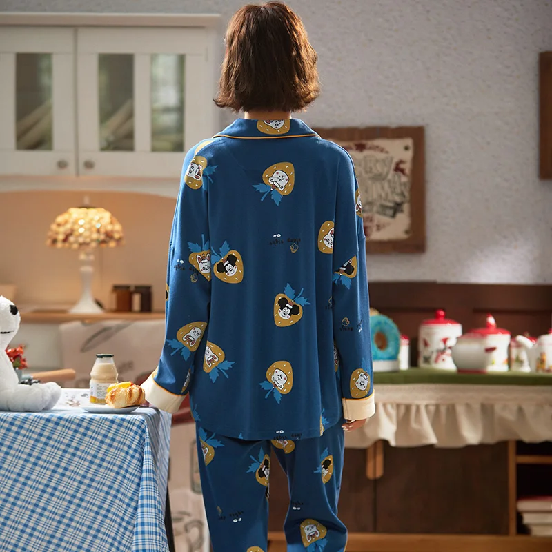 Moterų Sleepwear Pavasarį, Rudenį Pižamos Plius Dydis 3XL Medvilnės Versija Pižama Animacinių filmų Pižamą ilgomis Rankovėmis Atvartas Prarasti PLONAS Nighty
