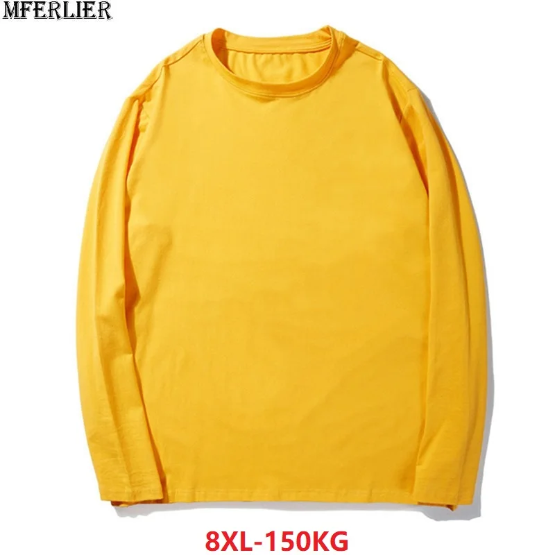 2020 plus size 6XL 7XL 8XL pavasario marškinėlius vyrams ilgomis rankovėmis medvilnės tees streetwear negabaritinių laisvi, geltona t-shirt 140KG 150 KG. 58