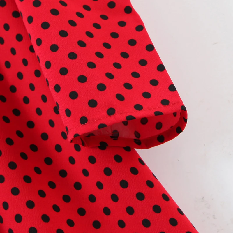 ZA 2020 Moterys Naujas Vasaros Watermark raudona Suknelė su V-Kaklo pobūdžio Dot spausdinti ilgomis rankovėmis mini suknelė, prašmatnus atsitiktinis palaidų Suknelė