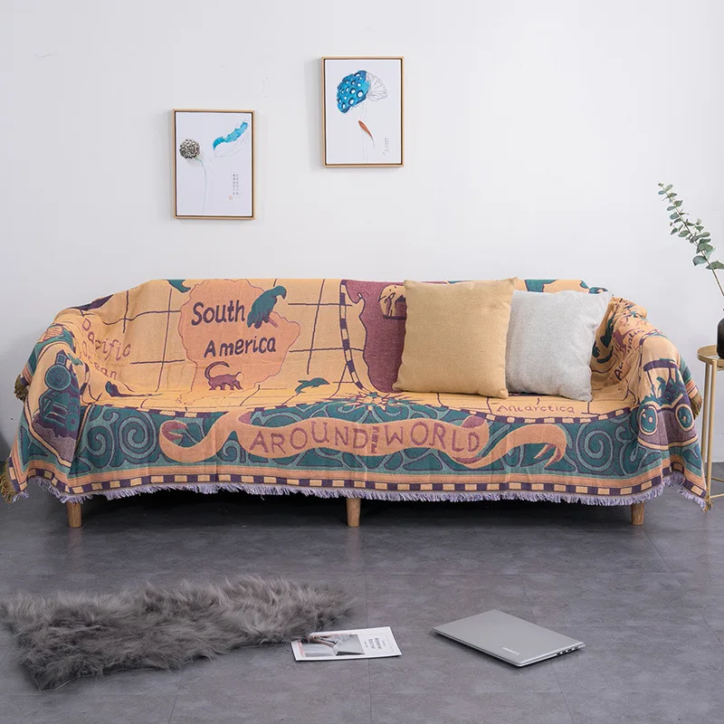 Skandinaviško stiliaus medvilnės visą dangtelį, sofos antklodė, sofos dangtelis nuo dulkių dangtelis, pasaulio žemėlapyje, sofos rankšluostį, antklodė