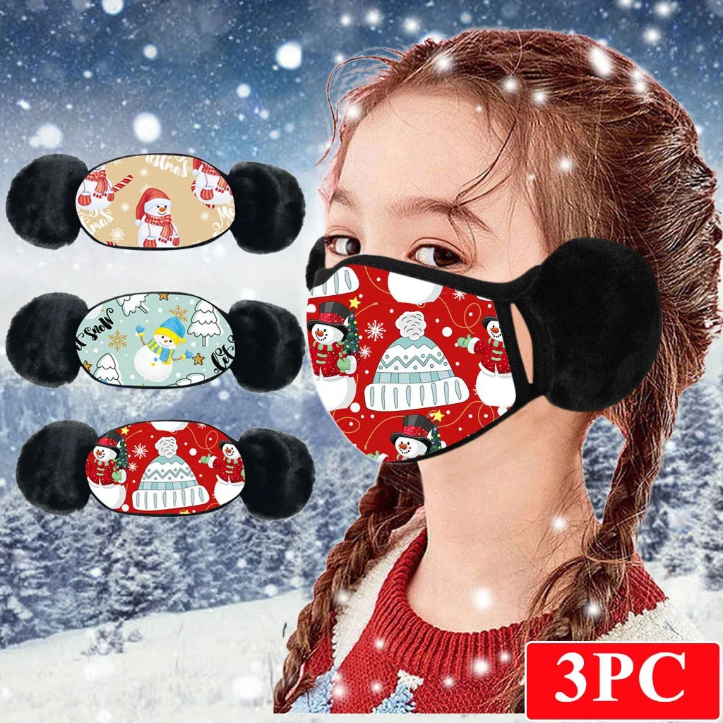 3pcs 2 In 1 Kailio Earmuffs Kaukė veidui Žiemos Aksesuarų Vaikams Ear Ausines Šilčiau Animacinių filmų Mielas Šiltas Ausines Vaikams