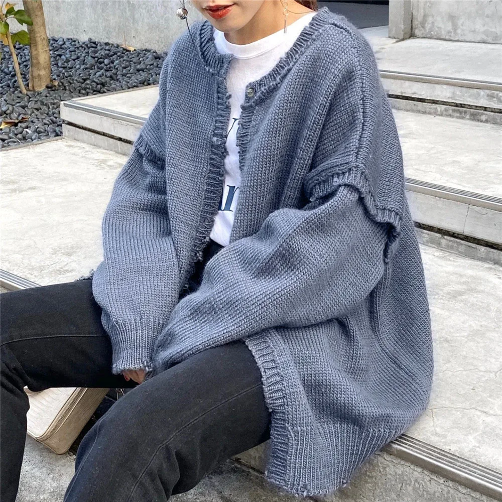 2020 m. Japonijos naujuoju Stiliumi Rudenį Dvi Dėvėti Megzti Megztinis Su Žalio Krašto Asmenybė, Paprasta Ir Madinga Moterų Laisvas Megztinis