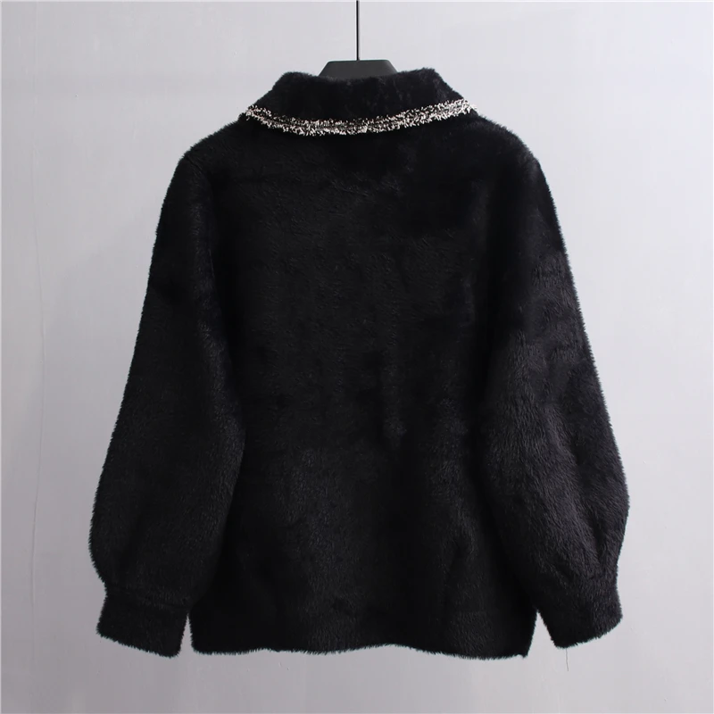 Korėjiečių Moterų Susagstomų Megztinių Rudenį, Žiemą Storas Šiltas Megztiniai Viršutiniai drabužiai Dirbtiniais Mink Kašmyro Megztiniai Vieną Krūtinėmis Megztiniai