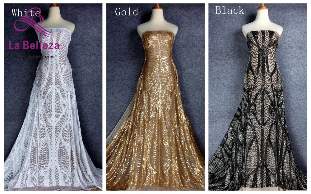 Naujas black/gold/white putojantis blizgučiai ant akių siuvinėjimo nėrinių audinio vestuvių/šalis/vakarinę suknelę nėrinių audinio 1yard