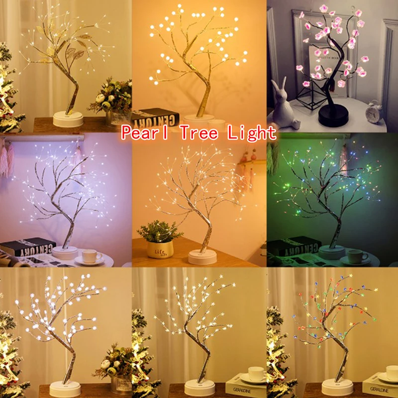 LED Pearl Žiedų Bonsai Medis Šviesos Stalo, Naktiniai staleliai, Lempa Kambarys Šalies Namų Dekoro Festivalis Šaliai Dekoro