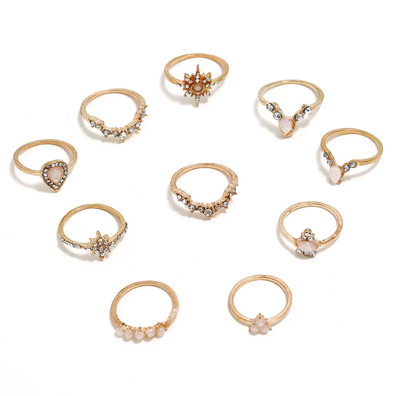Žiedai Rinkiniai moterims, papuošalai Geometrinis gyvatė kristalų gėlių žiedų rinkinys su lydinys moterų didmeninės