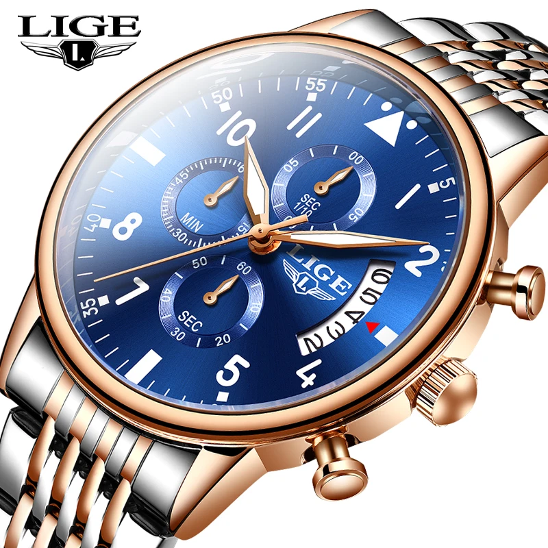 LIGE 2020 Naujas Mados Mėlyna Vyrai Laikrodžiai Top Brand Prabanga Sporto Laikrodis Chronografas atsparumas Vandeniui Kvarco Žiūrėti Vyrų Relogio Masculino
