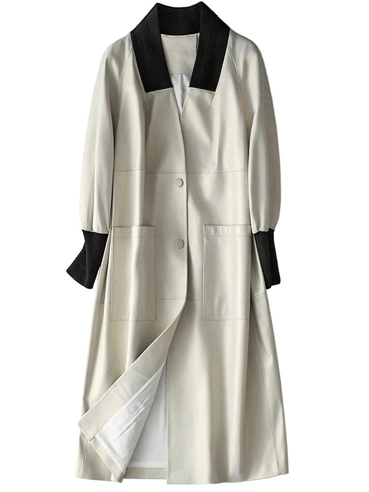 Nerazzurri Minkštas ilgas odinis paltas moterims 2020 v kaklo, raglan rankovės kišenės Rudenį dirbtiniais odinė striukė moterų plius dydis mados