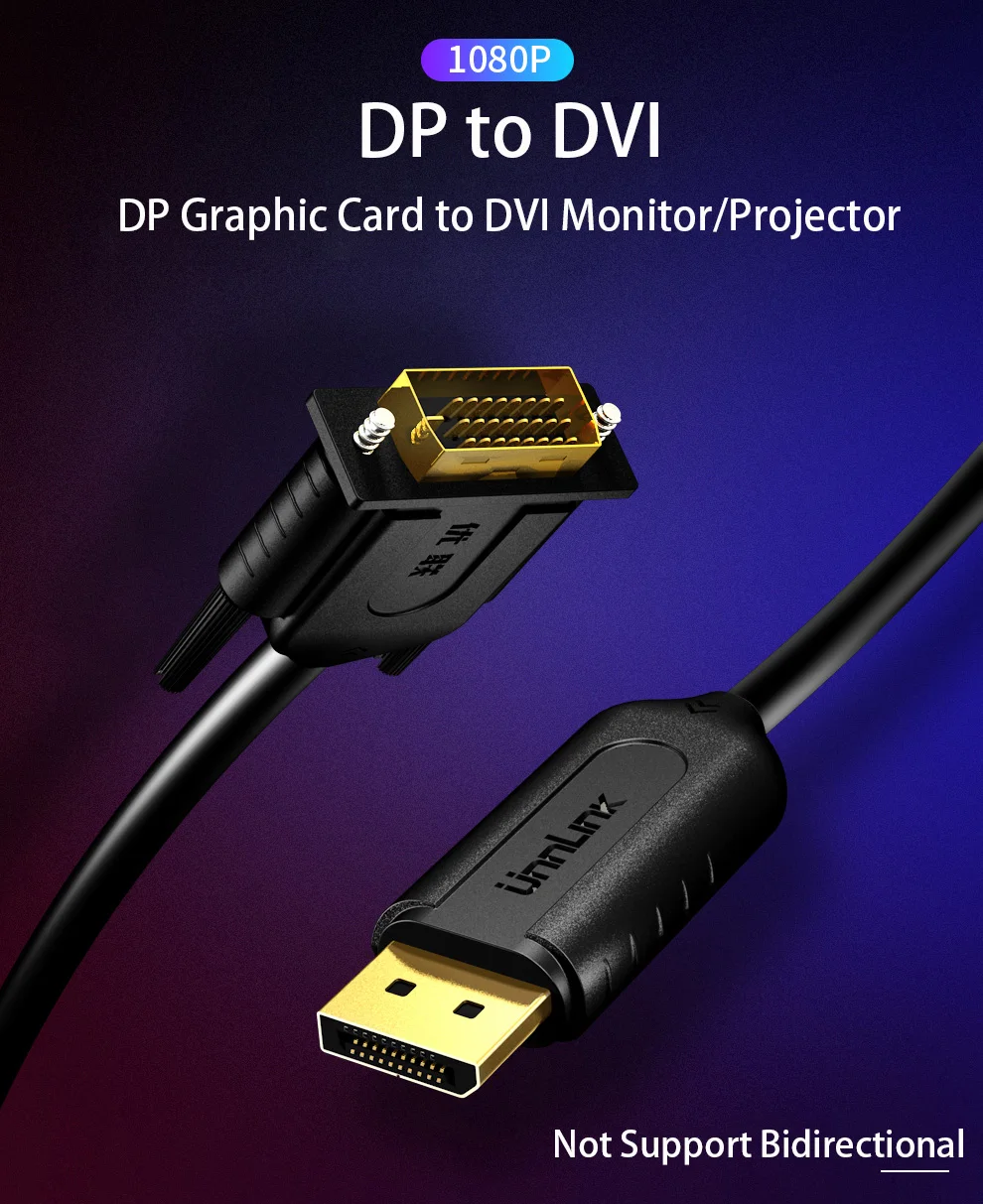 Unnlink Displayport DP į DVI Kabeliu Konverteris Adapteris FHD 1080@60Hz Grafikos Kortelės Nešiojamąjį Kompiuterį Projektoriaus Ekranas