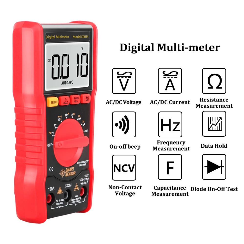 Skaitmeninis Multimetras AC DC Ammeter Voltmeter Atsparumas Talpa Įtampos Ohm Testeris Žibintuvėlis LCD Ekranas Nešiojamų Multimetro