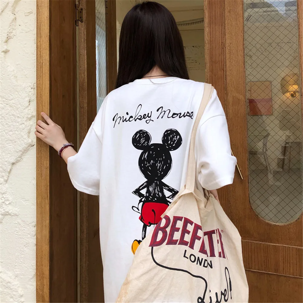 Disney Mickey Mouse T-marškinėliai Moterims Topai Negabaritinių Vasaros Moterų marškinėliai Lady Tees O-kaklo Moterų Mados Drabužių Harajuku Tshirts