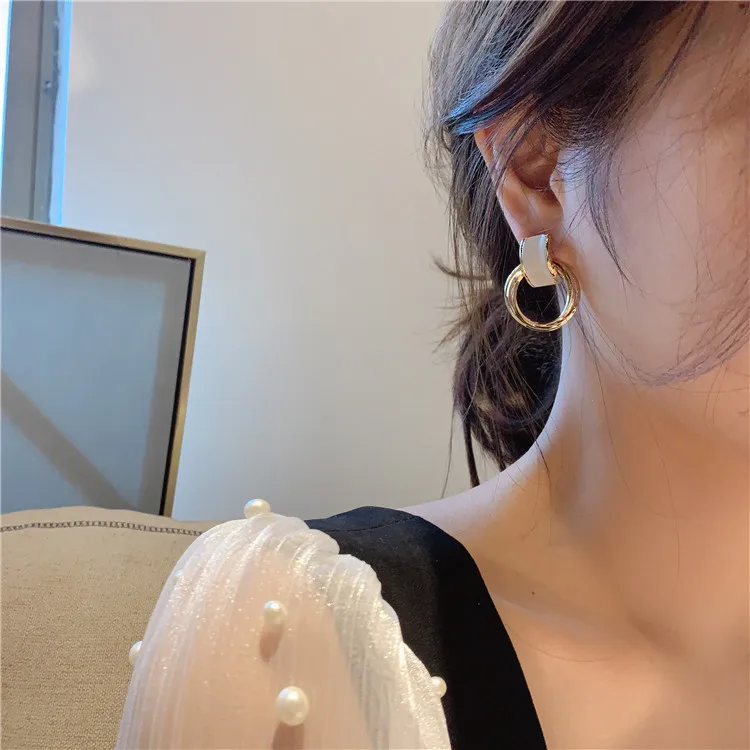 Adata Mados Opal geometrinis apskrito Stud Auskarai Paprastų Moterų Mažųjų Earings Bijoux Didmeninės