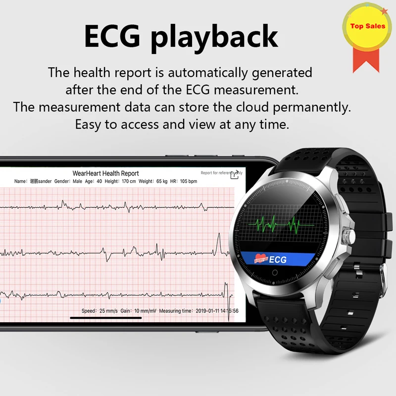 Smart Žiūrėti Tiksli EKG+PPG Širdies ritmas, Kraujo Spaudimo Monitorius Laikrodis atsparus Vandeniui Žiūrėti Vyresnysis Vyrų Sveikatos Priežiūros Laikrodžiai PK N58