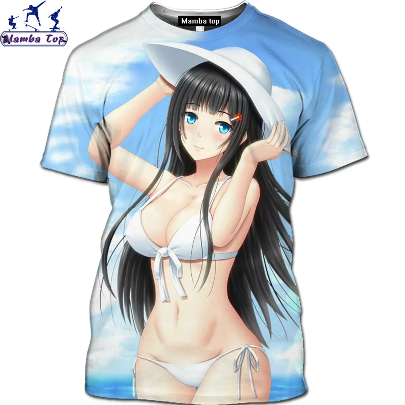 Mamba viršų 3D Gyvūnų vyriški Marškiniai Anime Paplūdimio Graži Mergina T-Shirt Vandenyno Undinė Marškinėliai Animacinių filmų Kawaii Bikini Loli Yujie T-shirt