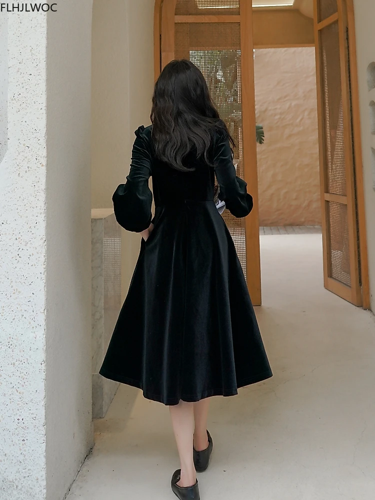 Prancūzų Mados Elegantiškas Stilius Moterys 2021 Naujųjų Metų Žiemos, Pavasario Kvadratinių Kaklo Linija Derliaus Kieto Juoda Suknelė O2556