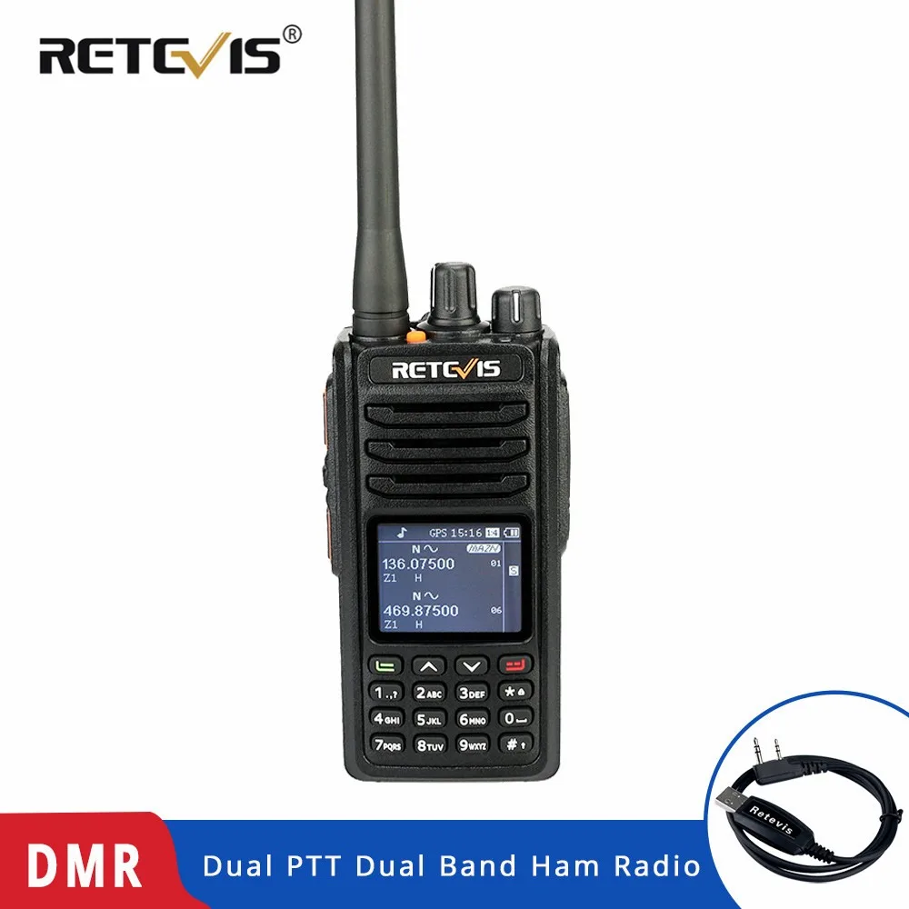RETEVIS RT52 DMR Radijas Skaitmeninio Walkie Talkie Dual TR Dual Band DMR VHF UHF GPS Du Būdu Radijo Šifruojami Kumpis Radijo Mėgėjų +Kabelis