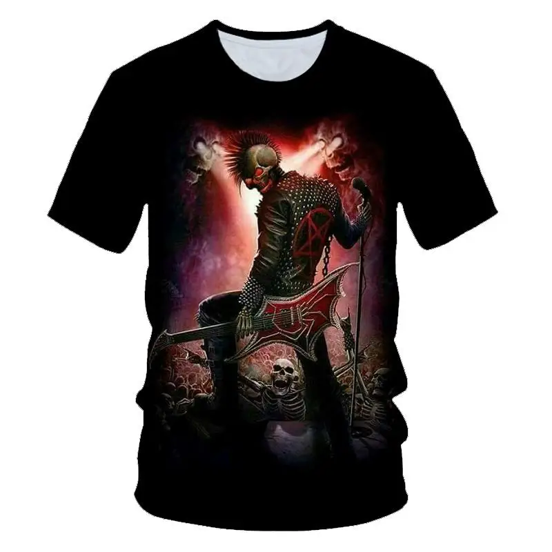 Kaukolė grožio roko cool 3D marškinėliai vyriški motociklo punk 3D atspausdintas T-marškinėliai, vyriški drabužiai, marškinėliai vasaros top vyrų madinga Gotikos