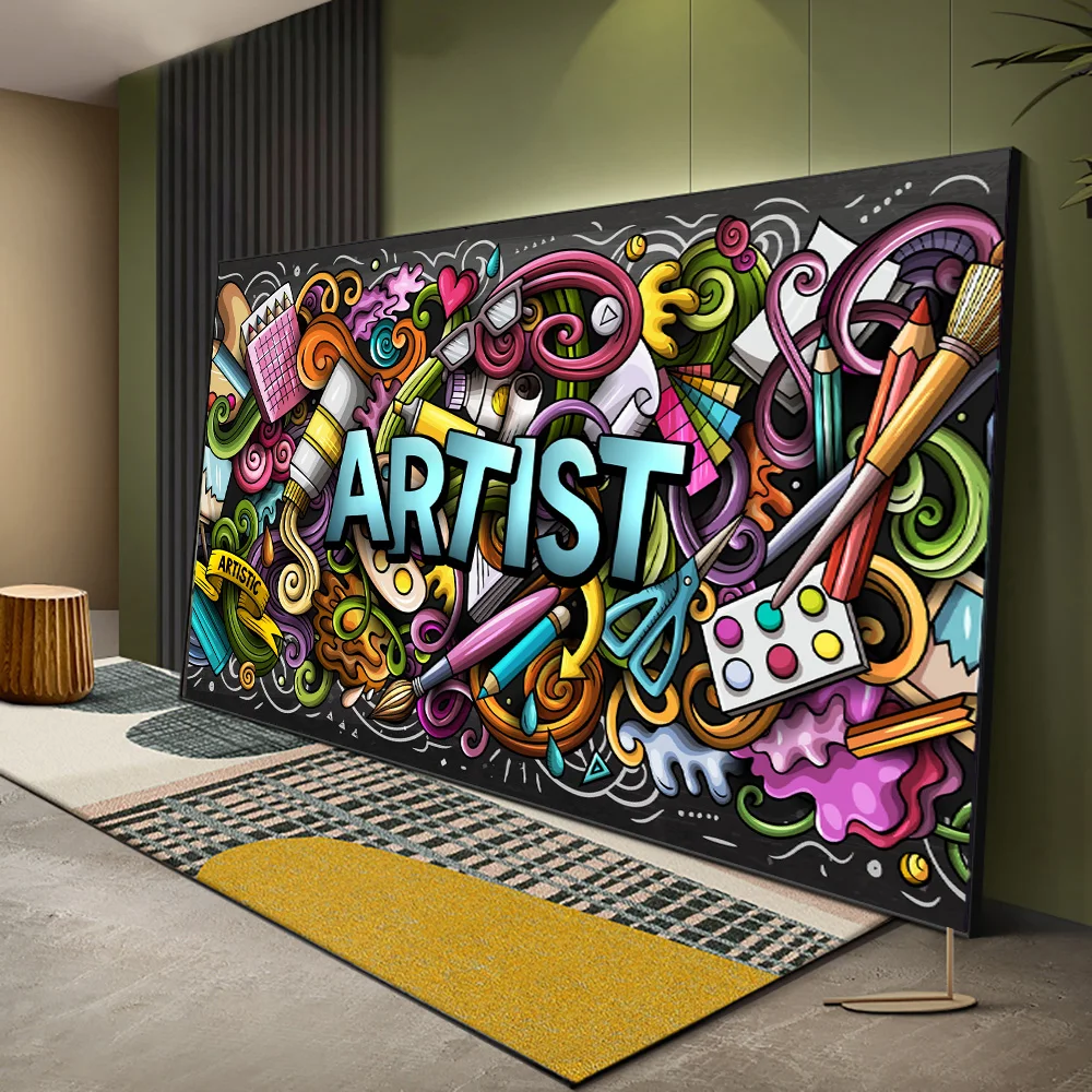 Animacinių filmų grafiti meno drobė reklama tapybos sienos abstrakčiai plakatus ir nuotraukas kambarį apdaila namo apdaila nuotraukas