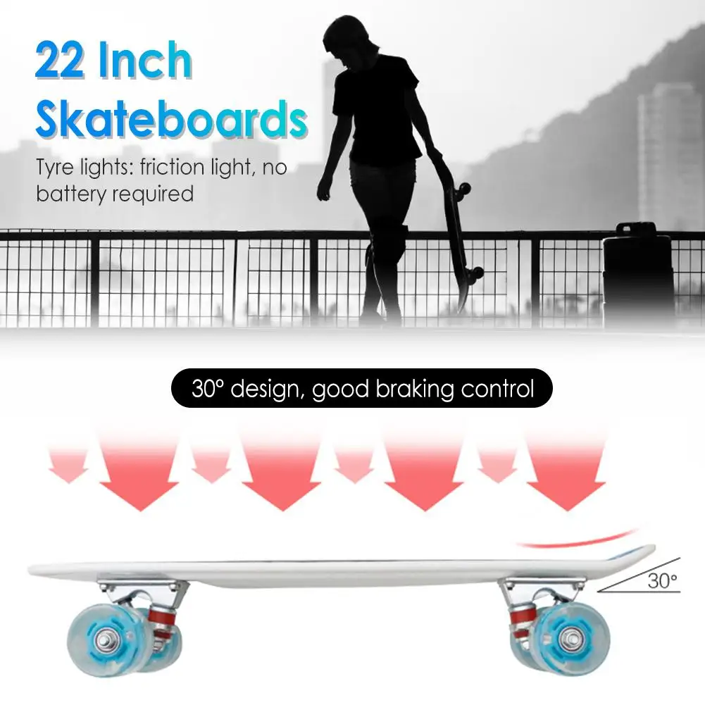 22 Colių Keturių ratų Mini Longboard Pastelinių Spalvų Skate Board riedlentė su LED Mirksi Ratai Retro Riedlenčių sportas