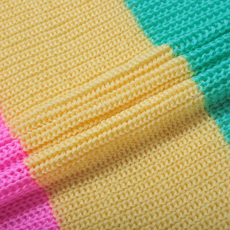 Moterų megztinis Rudenį megztiniai moterims Neon juostele cardigan Pastelinių megztinis Atsitiktinis Butas Megztas Dryžuotas Ilgi susagstomi megztiniai