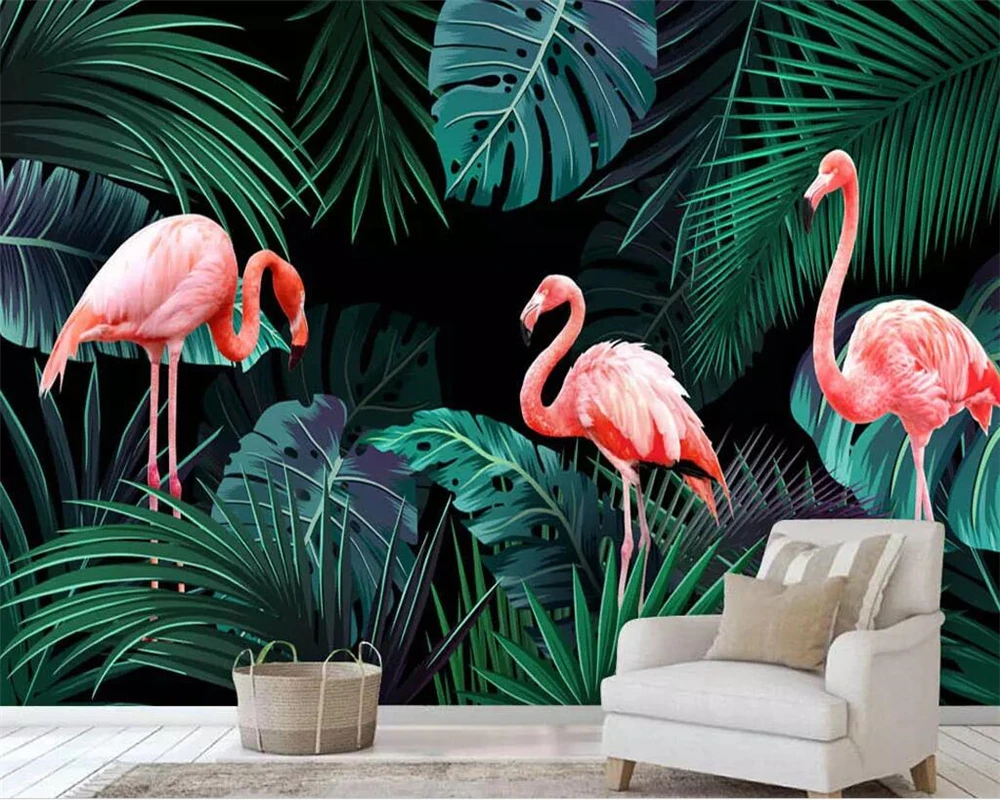 Beibehang Tapetai, freskos ranka pieštas tropinių miškų augalų flamingo fono sienos TV, sofa fono sienos 3d tapetai