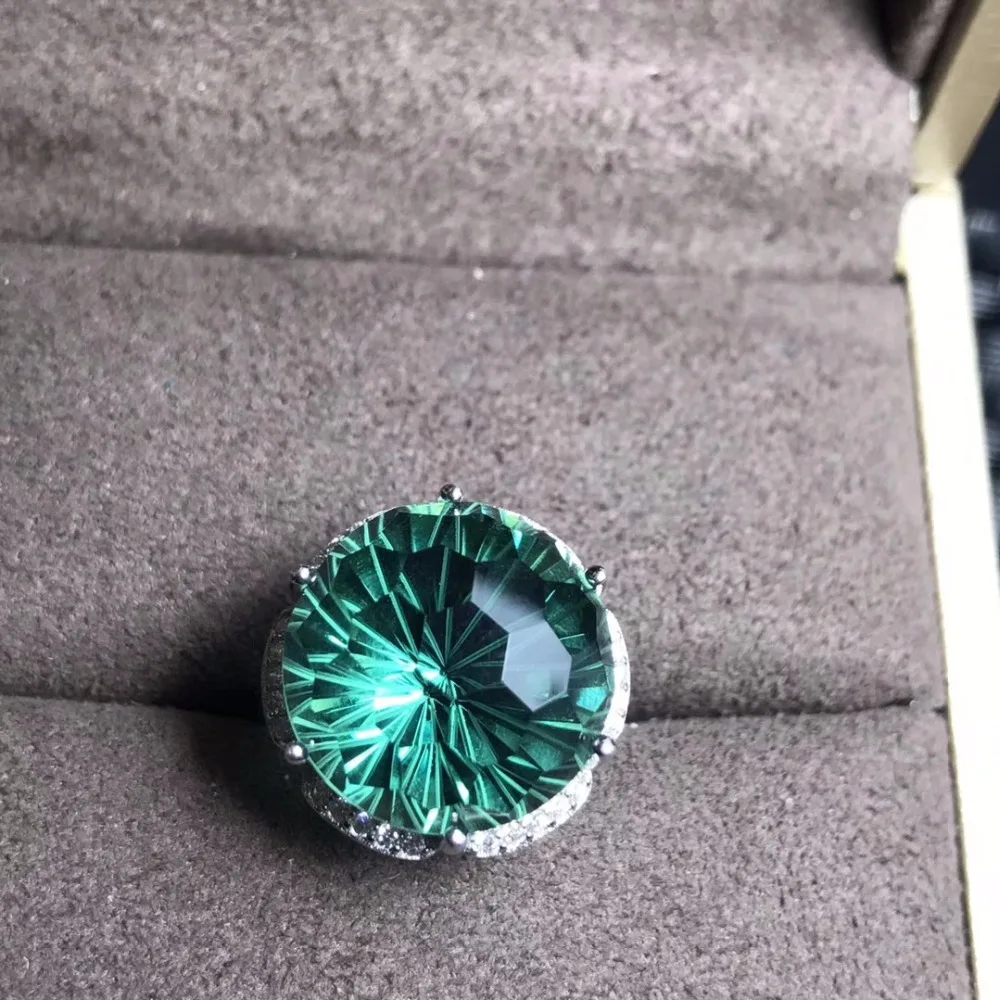 Natūrali žalioji crystal žiedą, gražus, vėliau malimo procesas, crystal clean, 925 sidabras, pritaikoma dydžio numeris