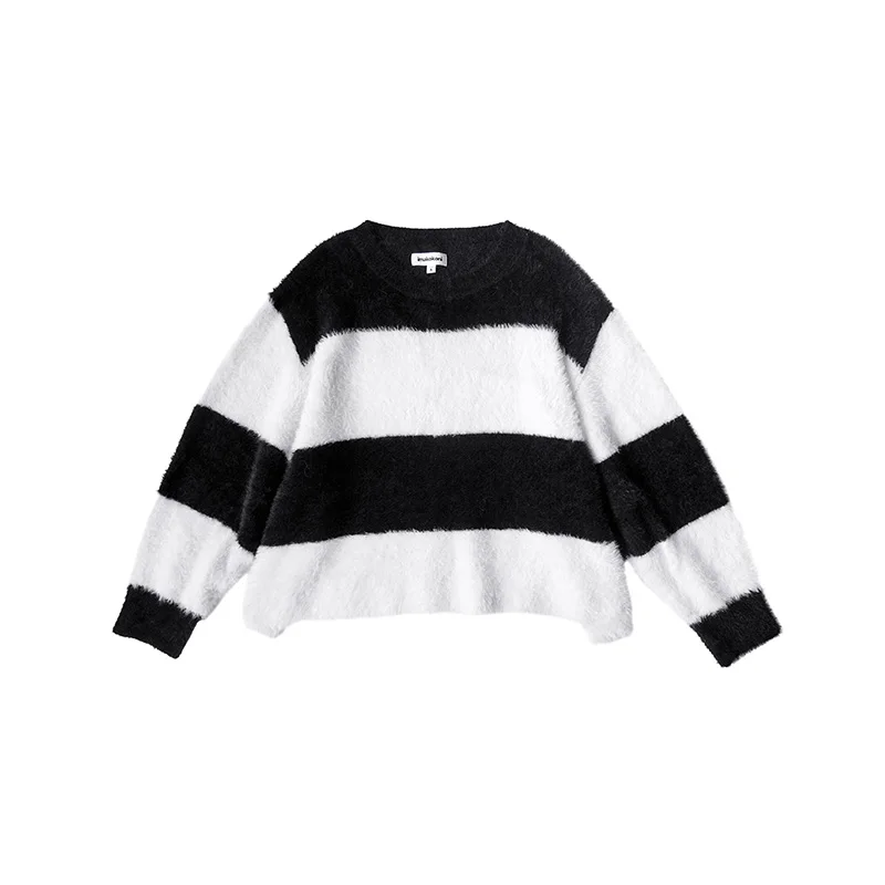 Imakokoni juoda ir balta dryžuotas megztinis originalaus dizaino laukinių prarasti storas megztinis moteriška rudens ir žiemos 182407