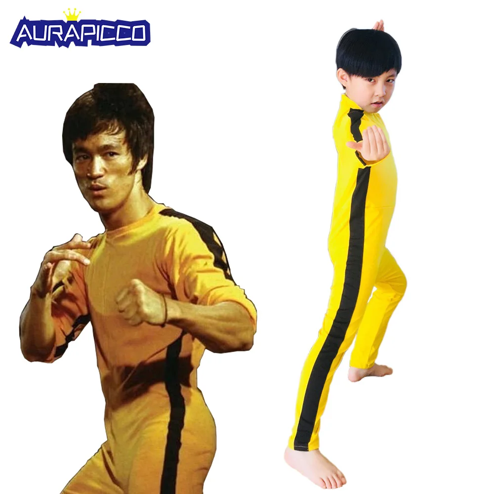 Suaugę Vaikai Bruce Lee Cosplay Jeet Kune Do Vienodas Unisex Geltona Jumpsuit Kinijos Kung Fu Treniruočių Kostiumas Žaidimas Mirties Kostiumas