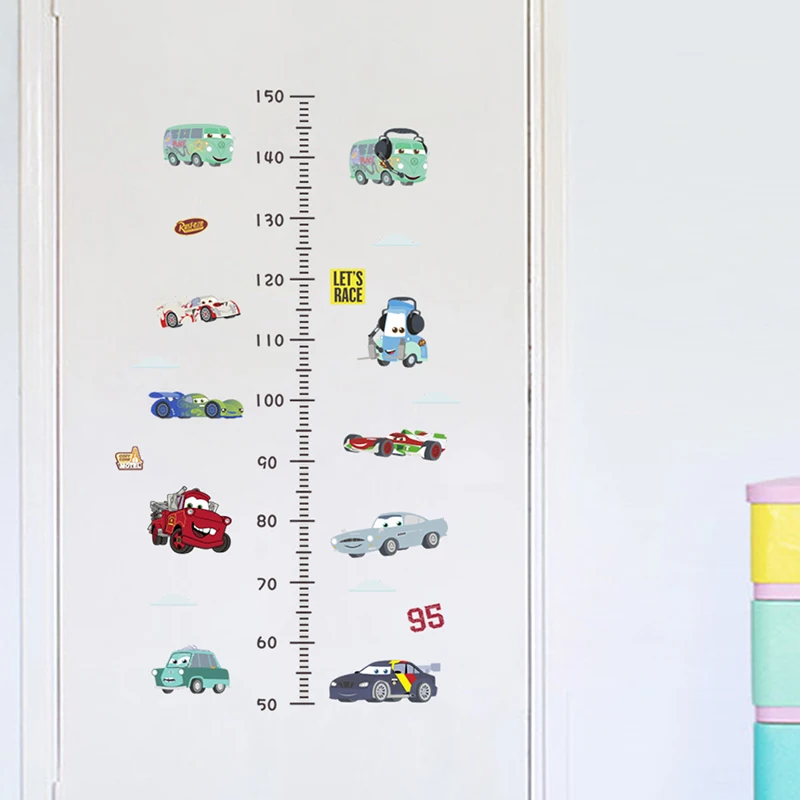 Animacinių filmų Disney Automobilių 3 PVC Sienų Lipdukai Vaikų Kambario Aukštis Priemonė Namų Kambarį Dekoro Augimo Diagramos Freskos Sienos Meno Lipdukai