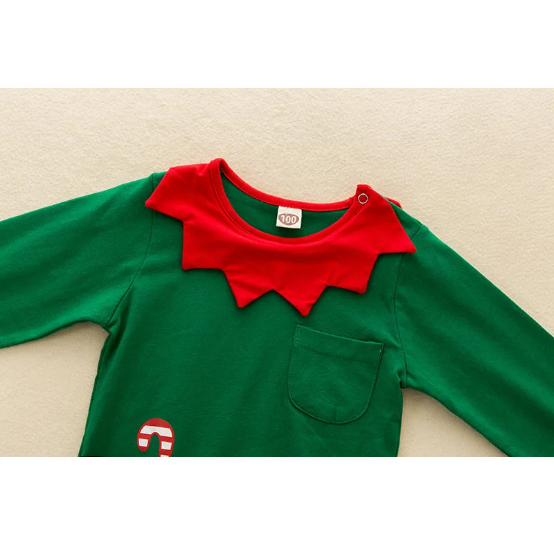 Naujagimio Bamblys Kūdikių Elf Kostiumas ilgomis Rankovėmis Romper Jumpsuit su Skrybėlę 2 vnt Kalėdų Dress Up Rudenį, Žiemos Apranga Rinkinys