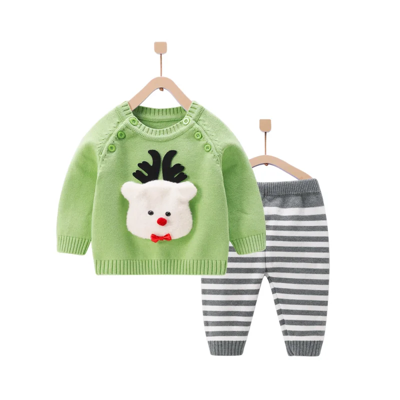 2020 M., Nauja Rudens Žiemos Boutique Kūdikių Drabužių Rinkiniai Gražių Animacinių Filmų Pullover Sweater+Dryžuotas Kelnes, Kūdikių Berniukų, Mergaičių Megztinis Kostiumas