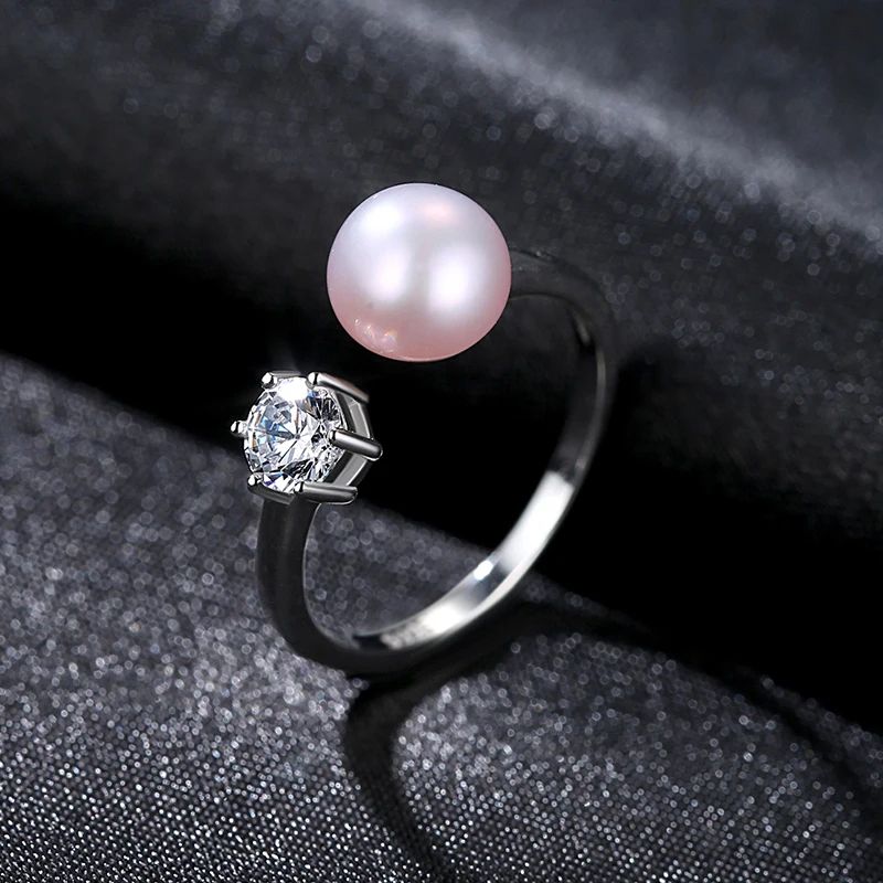 Reguliuojamas Perlų Žiedas Sidabro 925 Papuošalai CZ Ruošiamasi Atidaryti Žiedas Moterims Kalėdų Dovana