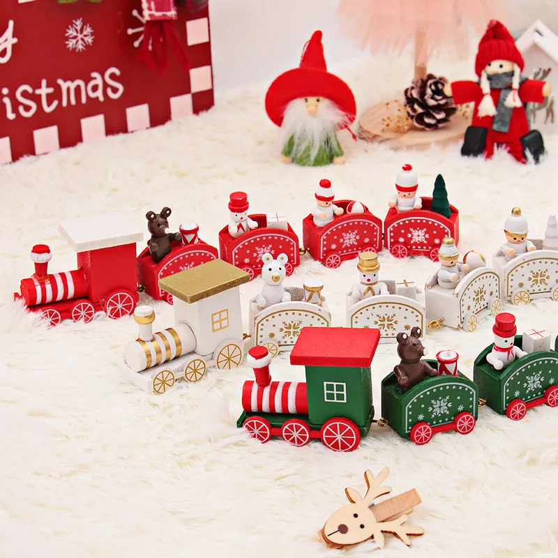 Naujas Kalėdų Traukinys Dažytos Medžio Kalėdinė Dekoracija Namuose su Santa/meška Kalėdos vaikas žaislų, dovanų ornamentu navidad naujųjų metų Dovana