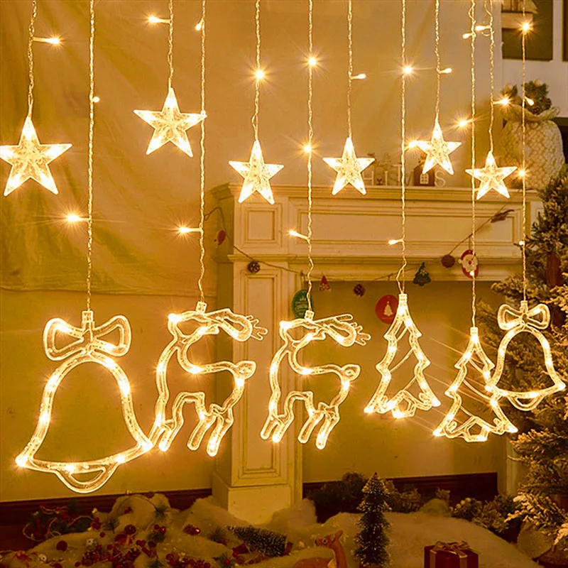 Kalėdų Medis/Briedis//Varpas/Star Pasakų Žibintai LED String Žibintai Namų Užuolaidų Dekoro Vestuvės, Kalėdos naujieji Metai Šalis Kabinti Ornamentu