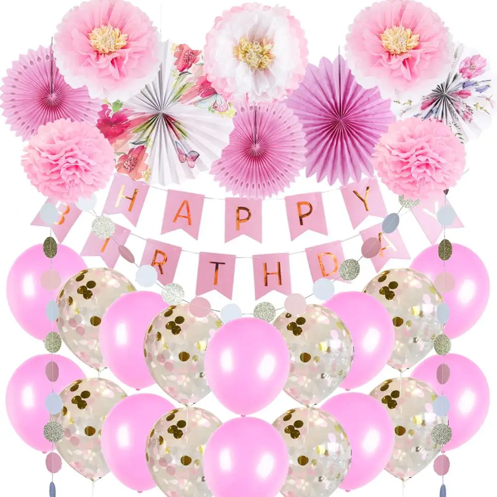 Naujas Gimtadienio Dekoracijas, Rožinės Spalvos Blizgučiai Latekso Balionas Su Gimtadieniu Reklama Ratas Girliandą Romantiška Mergina BirthdayParty Naudai