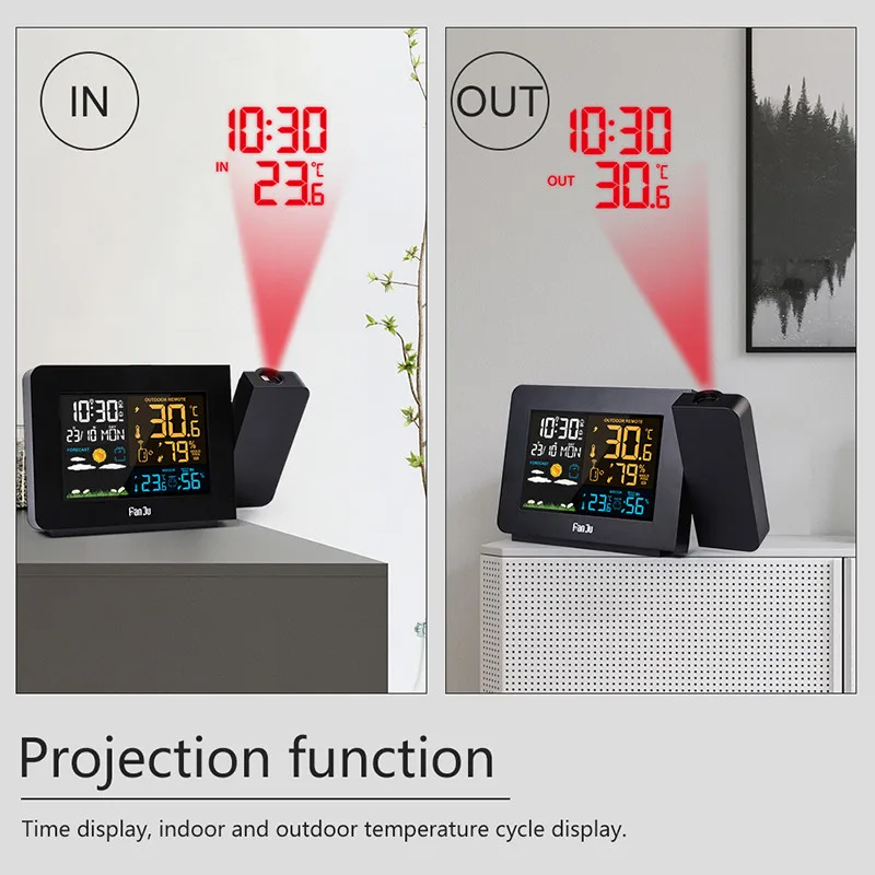 LCD Skaitmeninis Spalvotas Ekranas Oras Stotis Pabusti FM Radijas Laiko Projektorius Projekcija Laikrodžiai Orų Prognozės žadintuvai