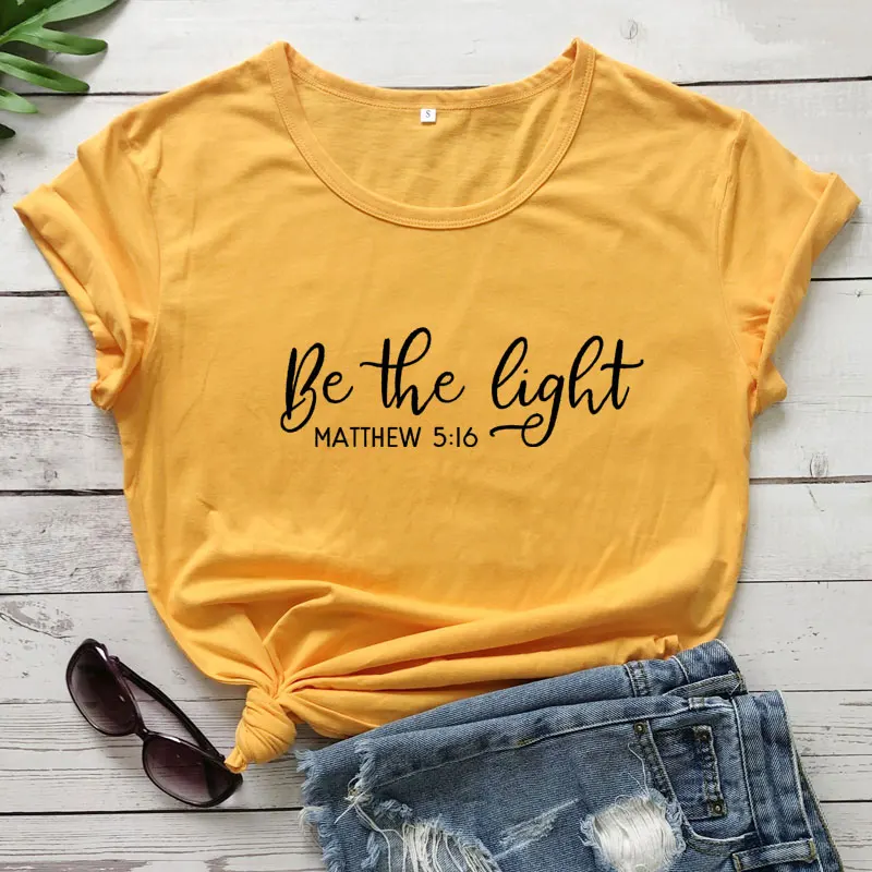 Būti Šviesos Mato 5:16 Biblija T-shirt Katalikų Krikščionių Jėzaus Tikėjimo Marškinėlius Atsitiktinis Moterys, Įkvepiančios Citata Top Marškinėliai