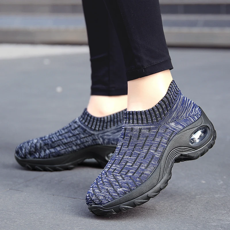 Moterų Mada vaikščioti Pėsčiomis Paslysti ant Kojinės Platforma Slaugytoja Sneaker Mezgimo Kvėpuojantis Lengvi Batai