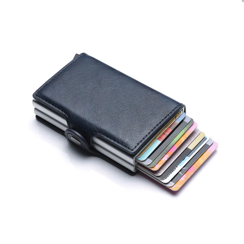 2020 Pu Odos Dvigubo Metalo ID Kredito Kortelės Laikiklį Su RFID Derliaus Kortelės Atveju, Automatinė Pinigus, Įrašo Mini Piniginės Verslo