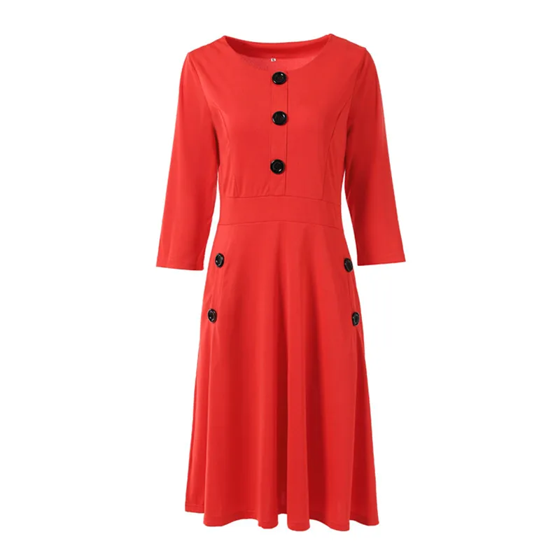 Naujas Moterų, O-Kaklo Trys Ketvirtį Raudona Suknelė Mados Mygtukas Plonas Tunika Suknelės 2020 M. Rudenį Atsitiktinis Office Lady Kelio Ilgis Suknelės