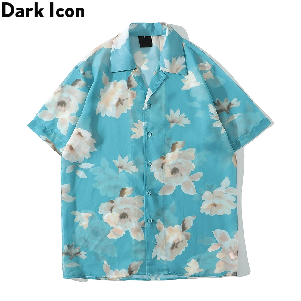 Gėlių Atspausdintas Šifono Marškinėliai Vyrams trumpomis Rankovėmis lengvos Medžiagos, Havajų Atostogų Paplūdimys Marškinėliai Vasaros vyriški Marškiniai