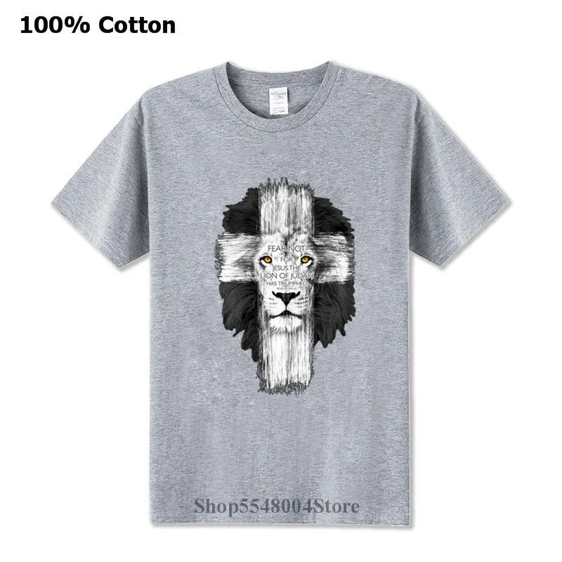 Nauji vyriški Jėzus Kerusso Prekės Krikščionių T-Shirt Liūtas Kryžiaus nebijok Harajuku Streetwear Marškinėlius Atsitiktinis Tikėjimo Trumpas Rankovės Marškinėliai
