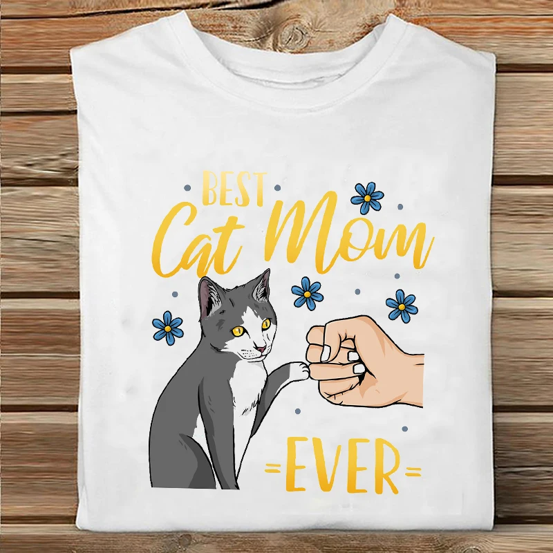 Moterų Cute Kačių Pet Juokinga Mama Mados Trumpas Rankovės Pavasario Spausdinimo Drabužius Spausdinti Marškinėlius Moterų Tee Viršuje Ponios Grafinis T-shirt