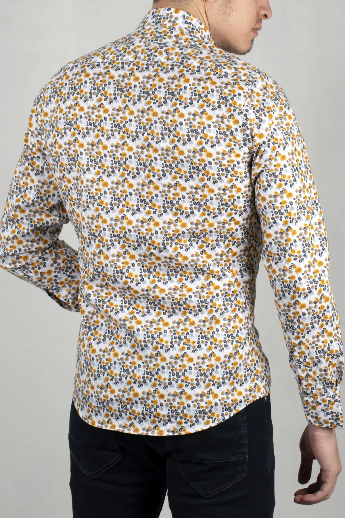 Giliavandenių Balta-Geltona Men 'S Shirt 100 Medvilnės Gėlių Modelio, Siauras Supjaustyti ilgomis Rankovėmis Pavasario Vasaros Atsitiktinis Šalies Balo verslo Biuro 2005200