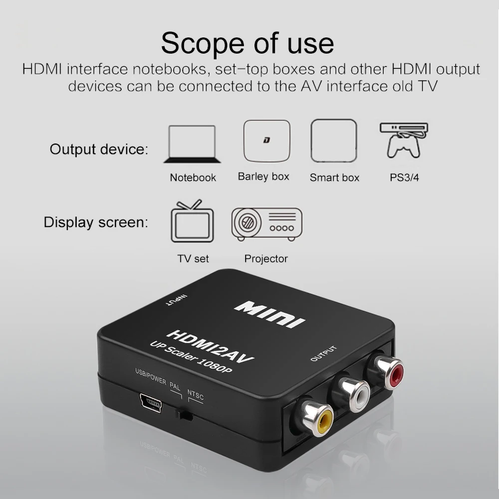 Kebidu Mini HD 1080P 2AV Video Converter Box HDMI suderinamus RCA AV/CVSB L/R Vaizdo įrašų Palaikymas NTSC PAL Išėjimo Į AV Adapteris