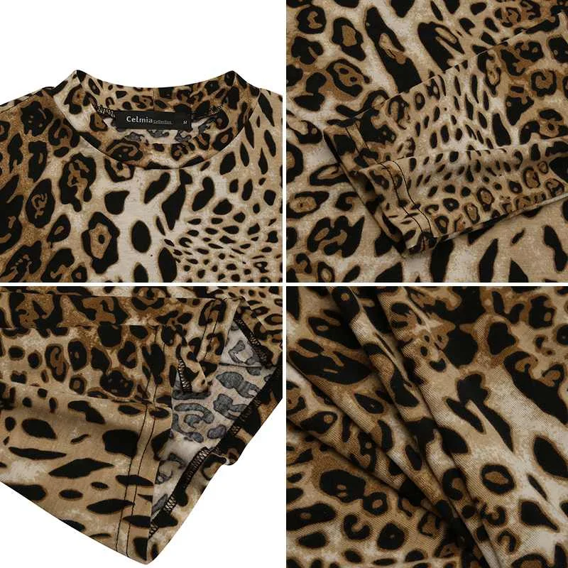 2021 Moterų Viršūnių Celmia Mados Seksualus Leopardas Spausdinti Marškinėliai Derliaus Atsitiktinis Ilgomis Rankovėmis Palaidinės Elegantiškas Bodycon Blusas Femininas 7