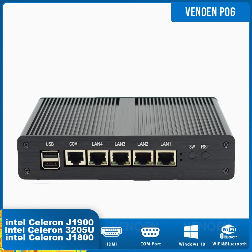 Celeron 3205U 3215U Intel J1900 J1800 4 RJ45 Lan Mažytė TV box Tylus Mini Ventiliatoriaus Įterptųjų KOMPIUTERIO 22nm Linux, windows Pro 10