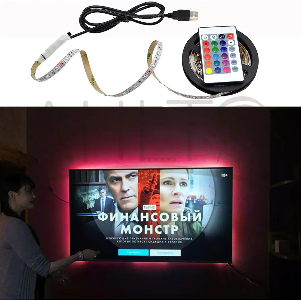 RGB SMD2835 USB LED DC Juostelės Lankstus Su TV Baldus Ekrano Apdailos Lempos Energijos Taupymas Apšvietimo, Kalėdų Žiburiai Neoninis Ženklas